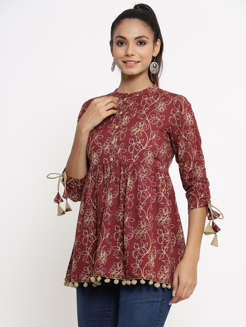 mandarin neck printed tunic - 18007240 - Zoom Image - 2