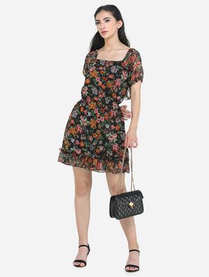 square neck floral a-line dress - 18007616 - Standard Image - 4