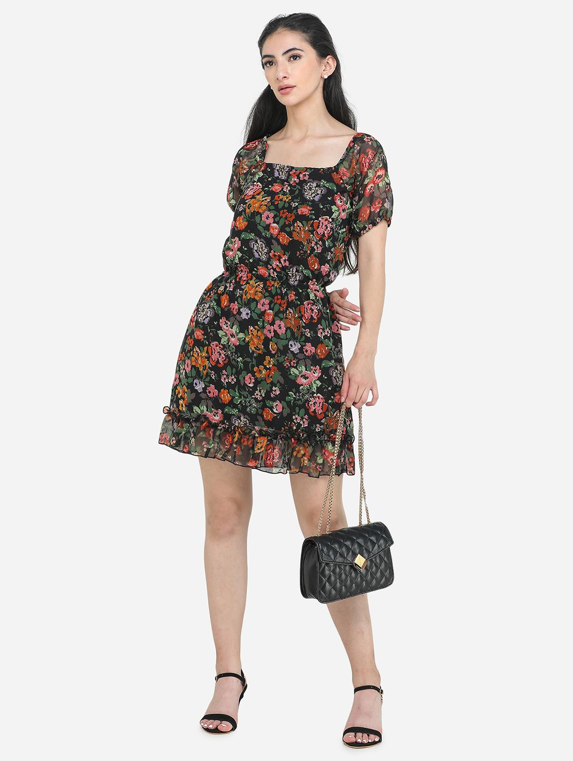 square neck floral a-line dress - 18007616 - Zoom Image - 4