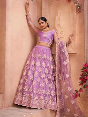 purple net flared lehenga - 18008495 - Standard Image - 5