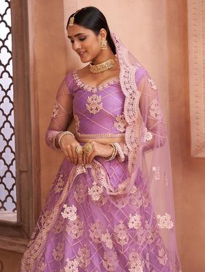 purple net flared lehenga - 18008495 - Standard Image - 6