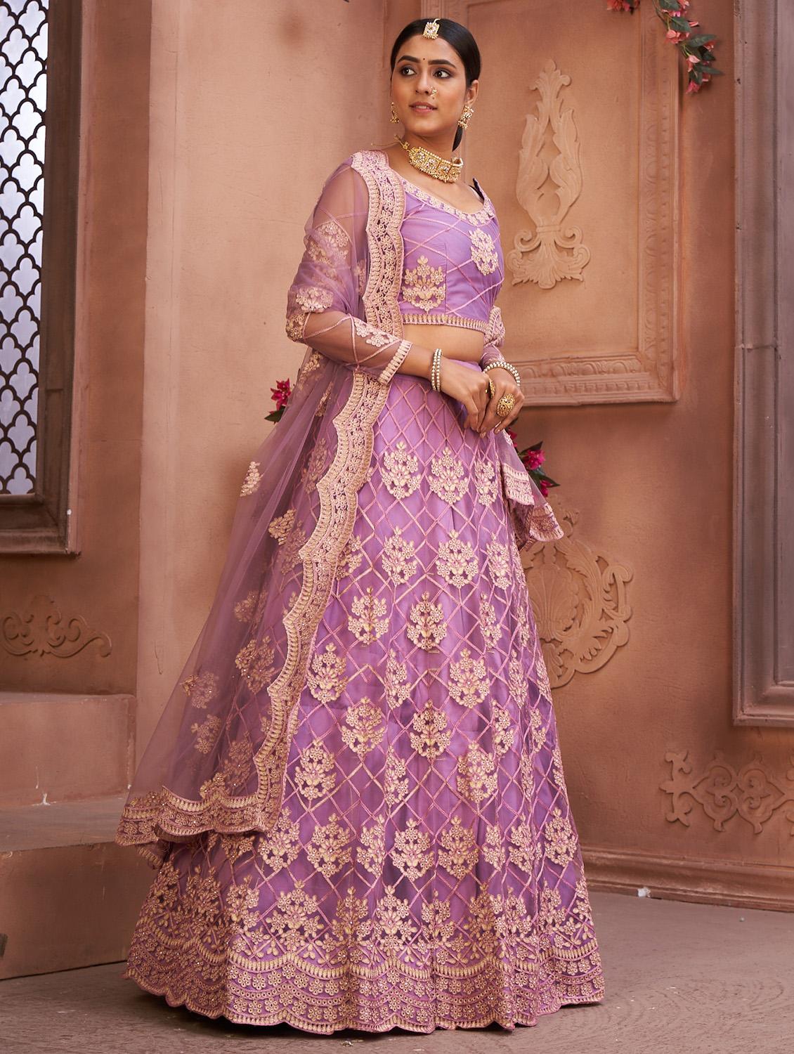 purple net flared lehenga - 18008495 - Zoom Image - 2