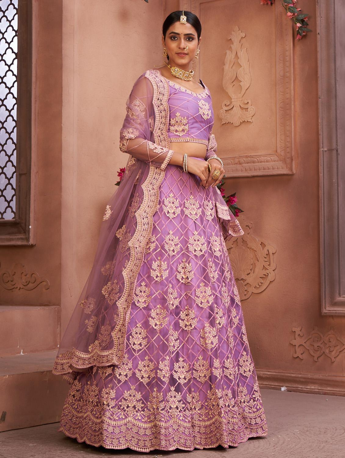 purple net flared lehenga - 18008495 - Zoom Image - 3