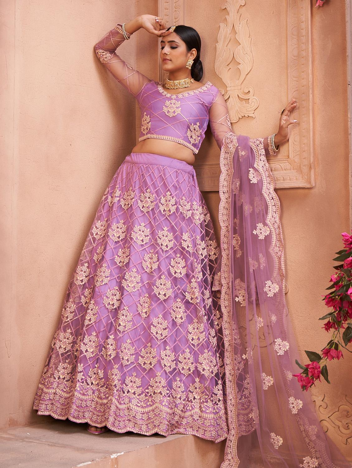 purple net flared lehenga - 18008495 - Zoom Image - 4