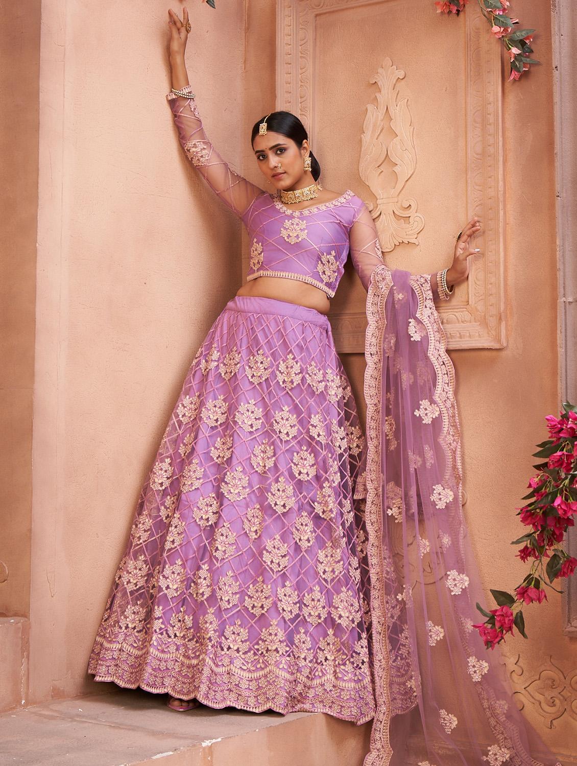 purple net flared lehenga - 18008495 - Zoom Image - 5
