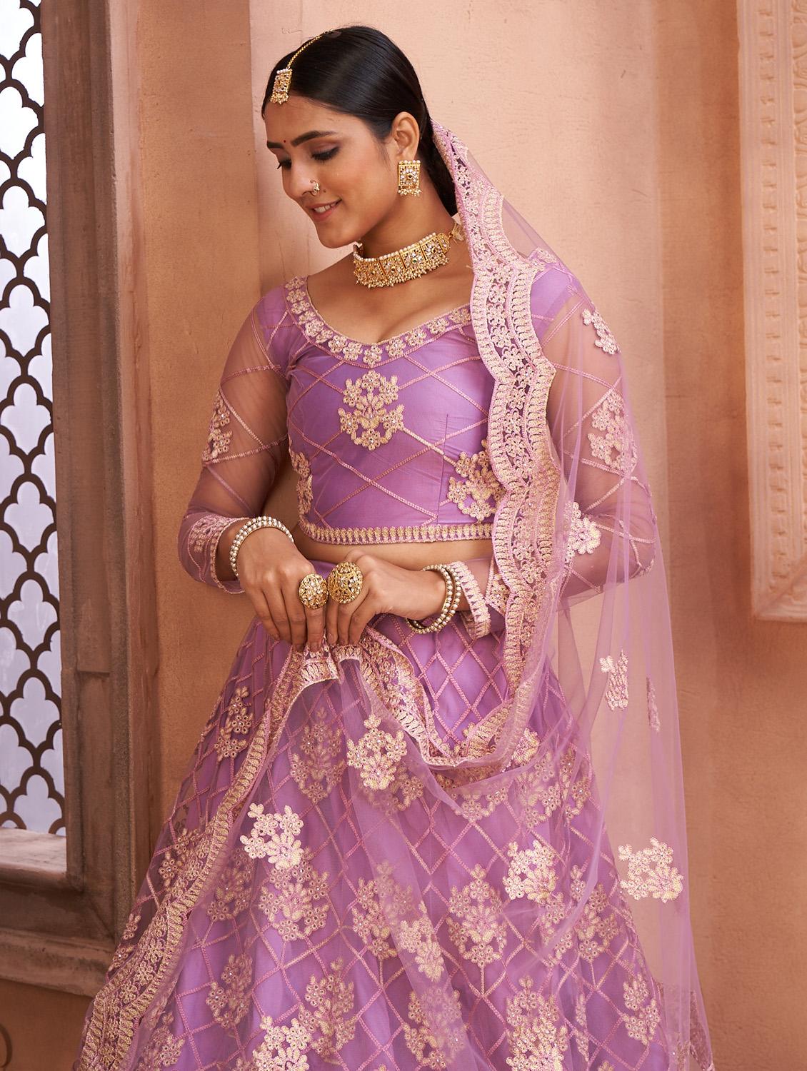 purple net flared lehenga - 18008495 - Zoom Image - 6