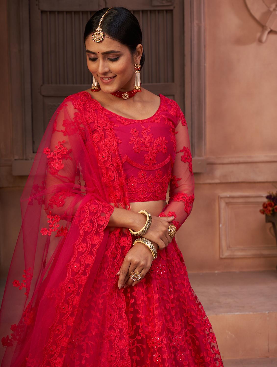 red net flared lehenga - 18008498 - Zoom Image - 5