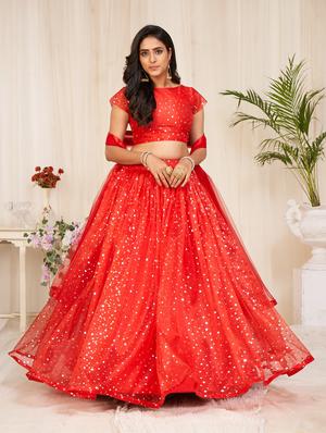 foil print flared lehenga - 18008499 - Standard Image - 3
