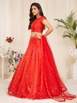 foil print flared lehenga - 18008499 - Standard Image - 4