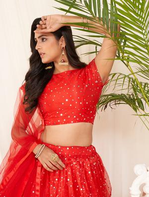foil print flared lehenga - 18008499 - Standard Image - 5