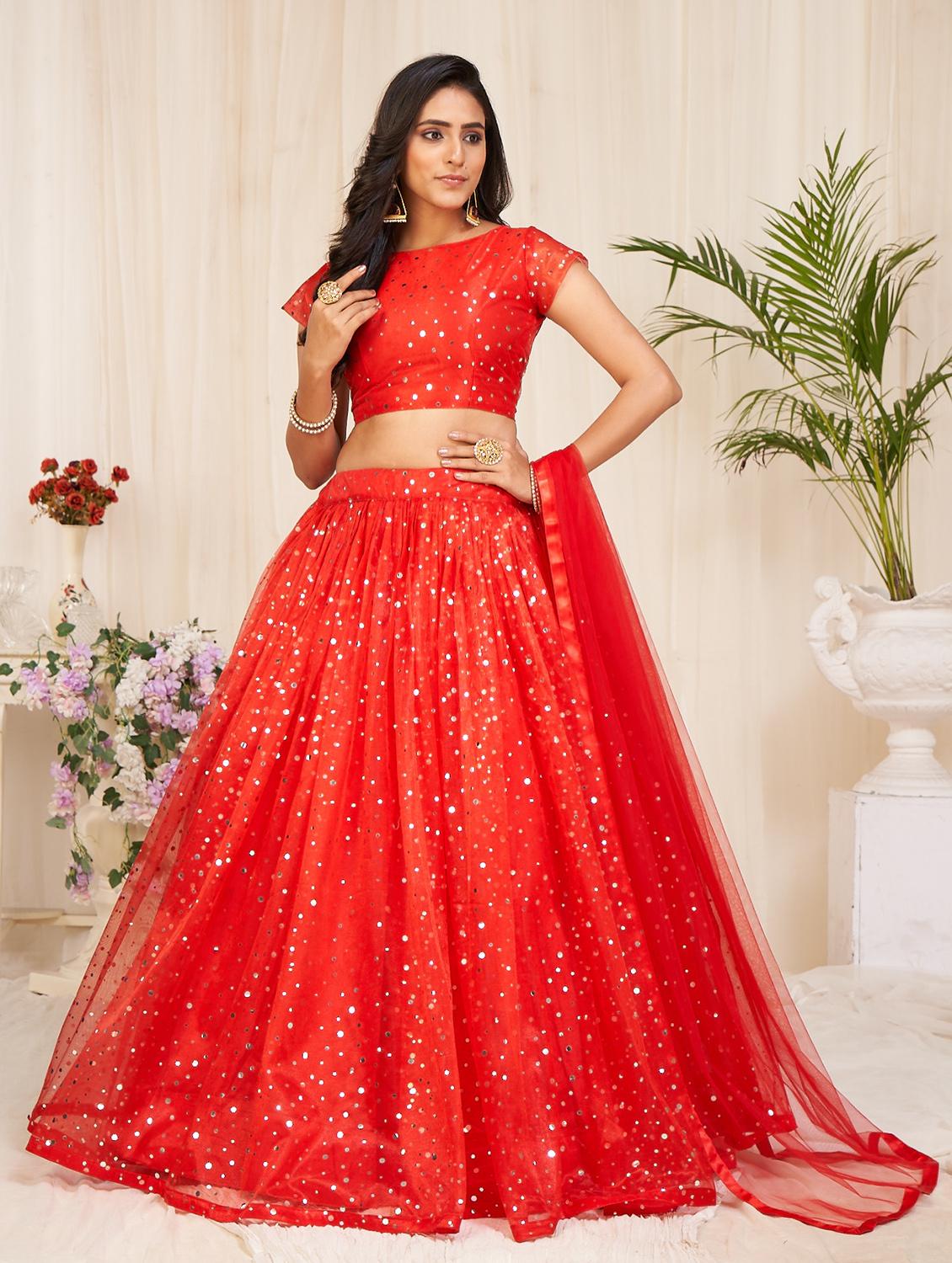 foil print flared lehenga - 18008499 - Zoom Image - 2
