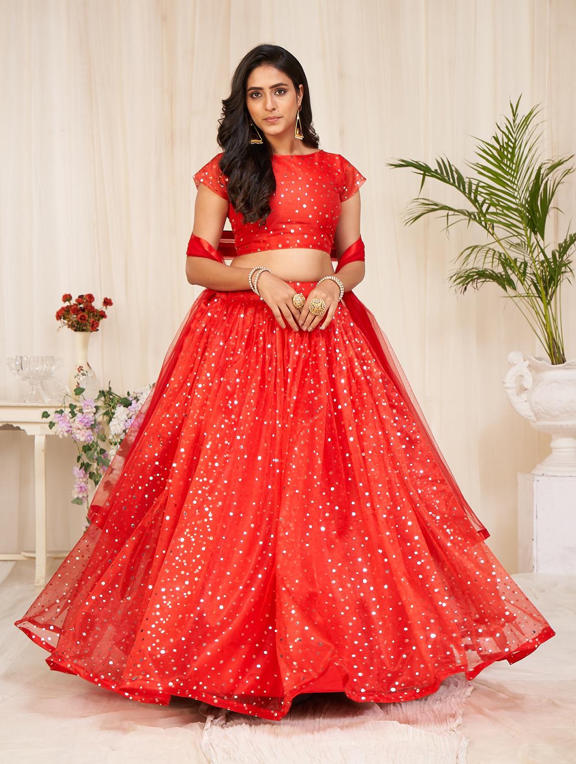 foil print flared lehenga - 18008499 - Zoom Image - 3