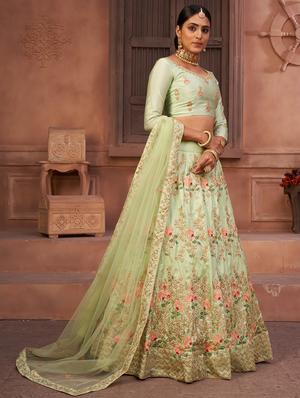 green net flared lehenga - 18008500 - Standard Image - 3