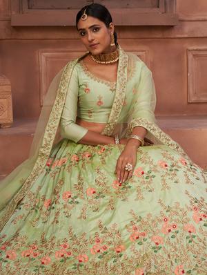 green net flared lehenga - 18008500 - Standard Image - 4