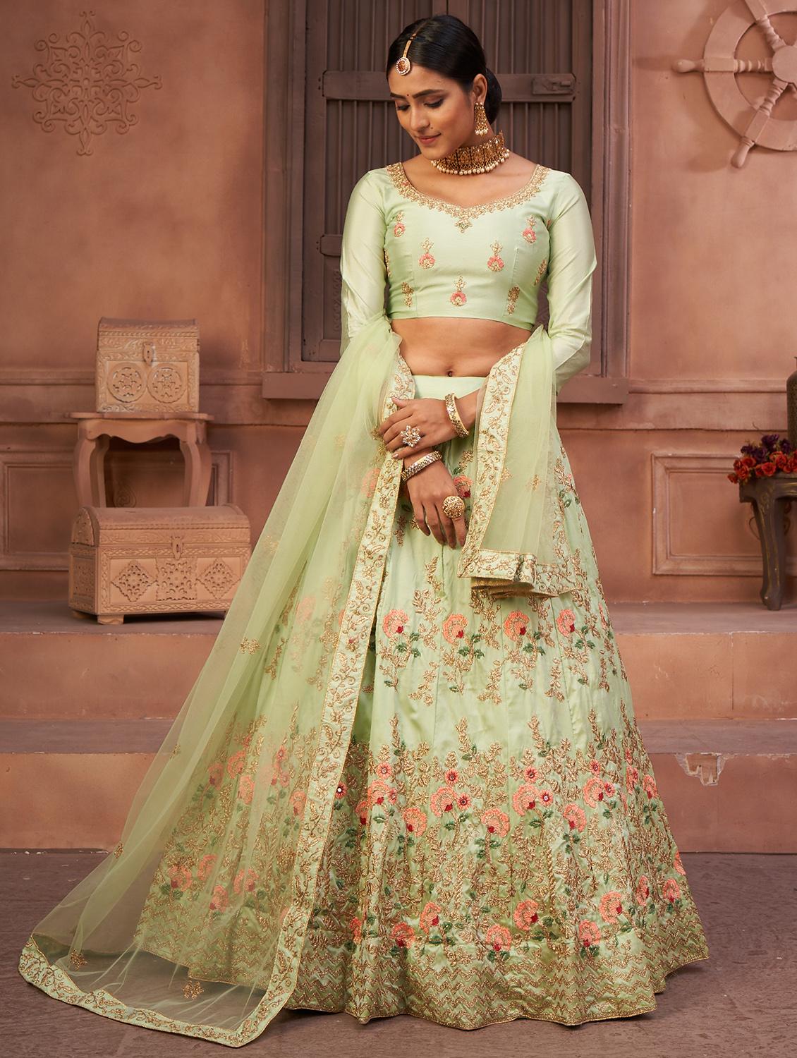 green net flared lehenga - 18008500 - Zoom Image - 2