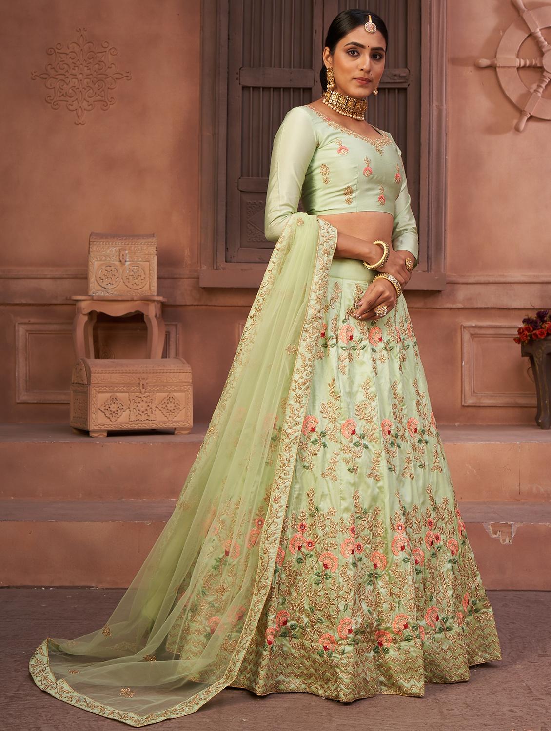 green net flared lehenga - 18008500 - Zoom Image - 3