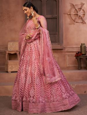 pink net flared lehenga - 18008504 - Standard Image - 3
