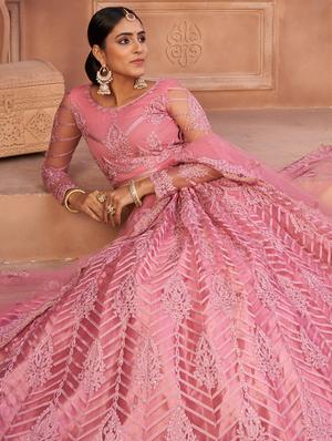 pink net flared lehenga - 18008504 - Standard Image - 4