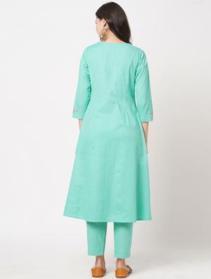 blue cotton aline kurta - 18008523 - Standard Image - 3