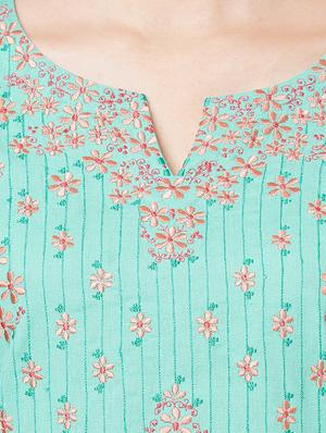 blue cotton aline kurta - 18008523 - Standard Image - 4