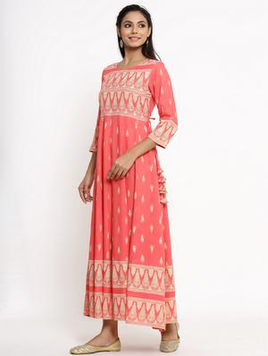 peach rayon anarkali kurta - 18008622 - Standard Image - 2