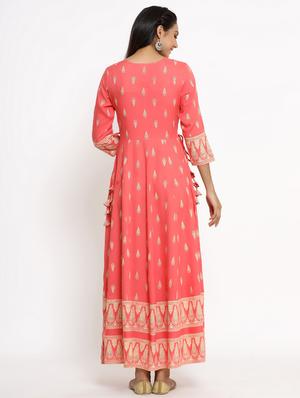 peach rayon anarkali kurta - 18008622 - Standard Image - 3