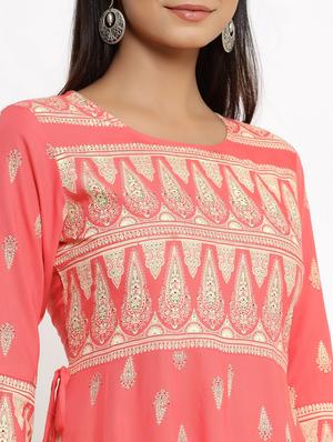 peach rayon anarkali kurta - 18008622 - Standard Image - 4