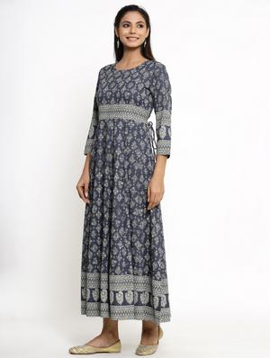grey rayon anarkali kurta - 18008625 - Standard Image - 2