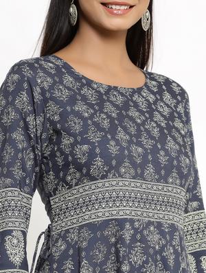 grey rayon anarkali kurta - 18008625 - Standard Image - 4