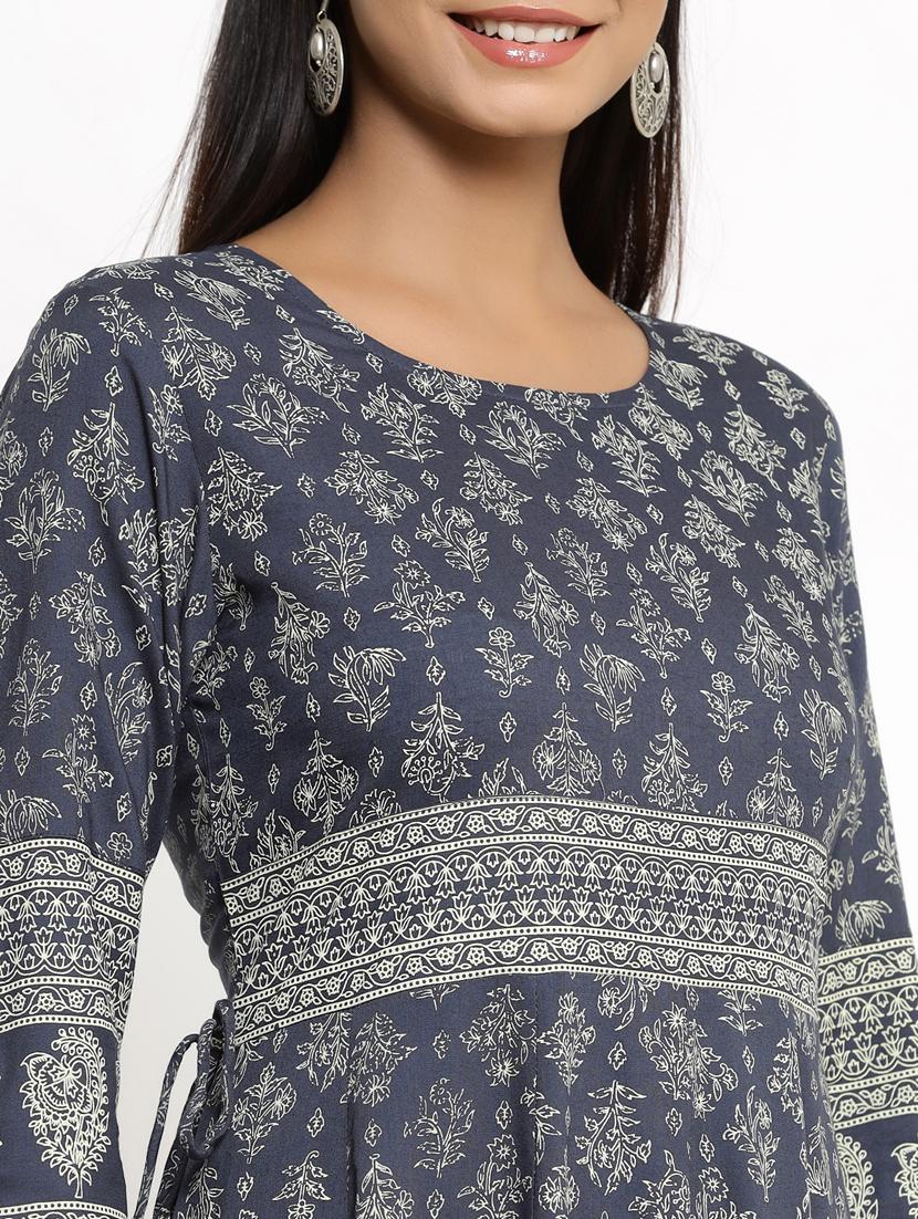 grey rayon anarkali kurta - 18008625 - Zoom Image - 4