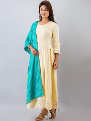 solid kurta dupatta set - 18009650 - Standard Image - 2