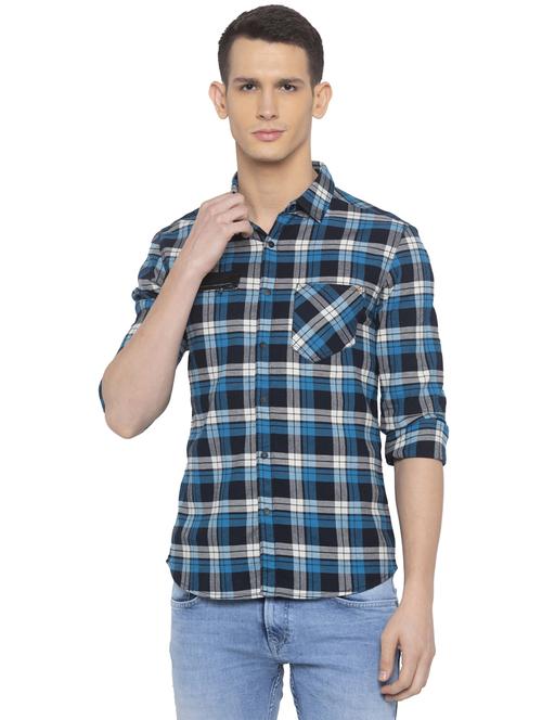 blue checkered casual shirt - 18009727 - Very Small Image - 1