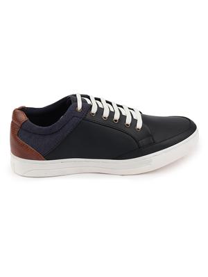 navy pu lace up sneakers - 18010371 - Standard Image - 2