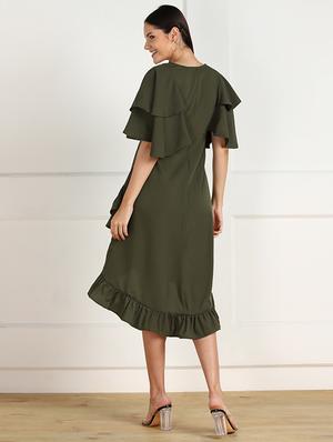 olive solid layered dress - 18010949 - Standard Image - 3