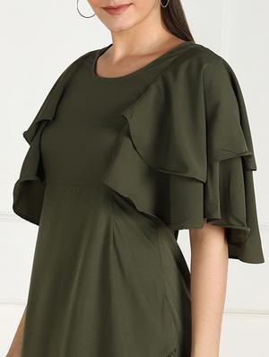 olive solid layered dress - 18010949 - Standard Image - 4