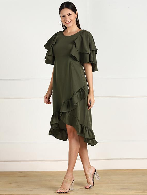 olive solid layered dress - 18010949 - Zoom Image - 2