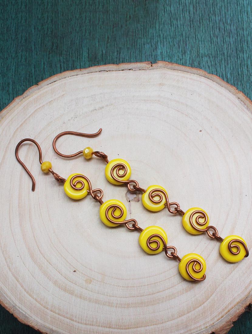 yellow beads drop earring - 18010963 - Zoom Image - 2