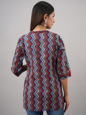 mandarin neck printed regular tunic - 18011503 - Standard Image - 3