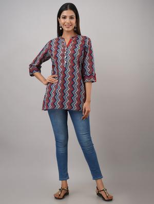 mandarin neck printed regular tunic - 18011503 - Standard Image - 4