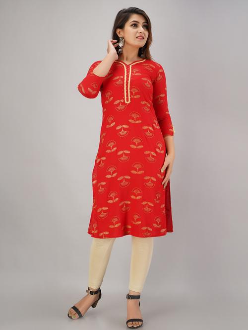 red rayon straight kurta - 18011545 - Standard Image - 1