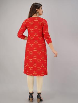red rayon straight kurta - 18011545 - Standard Image - 3