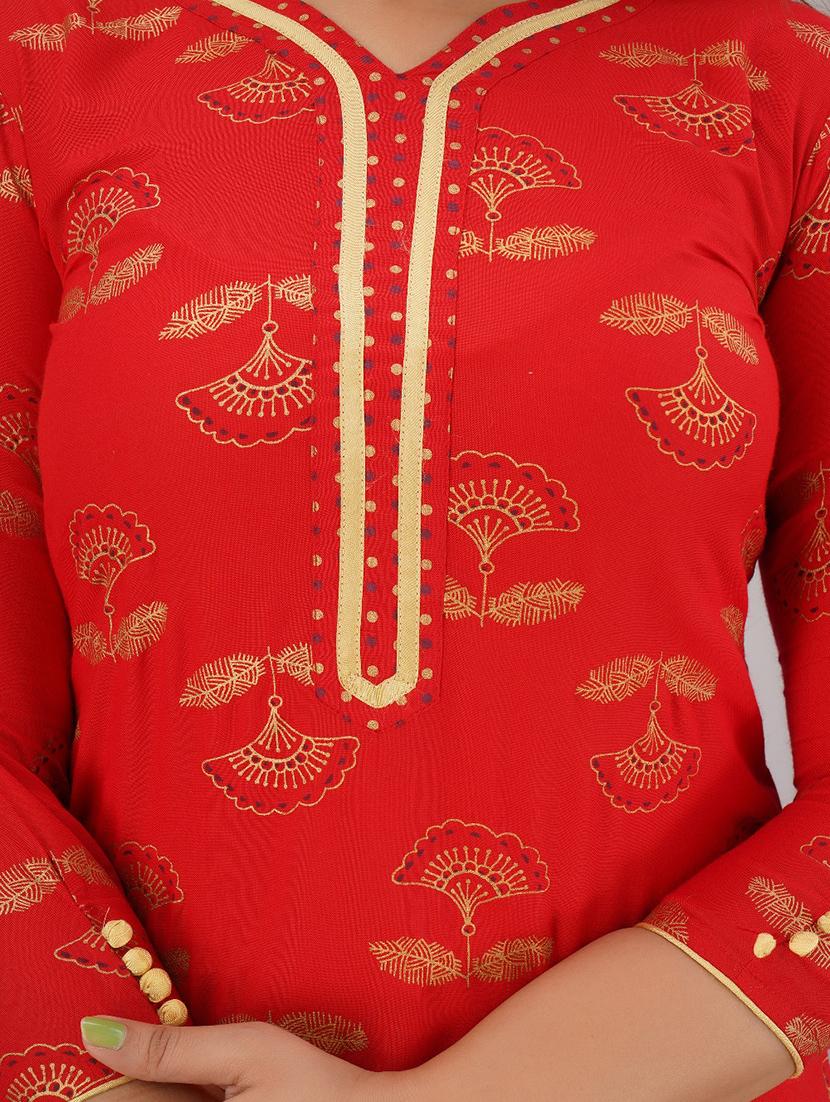 red rayon straight kurta - 18011545 - Zoom Image - 4