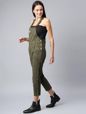 square neck solid dungaree jumpsuit - 18011915 - Standard Image - 2