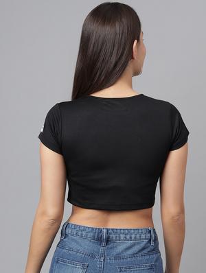 round neck solid crop top - 18011923 - Standard Image - 3