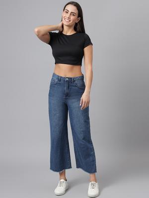 round neck solid crop top - 18011923 - Standard Image - 4