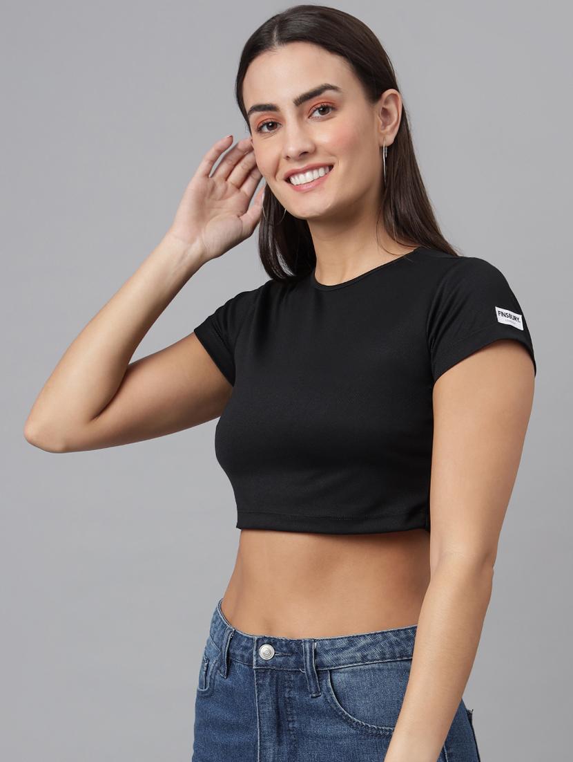round neck solid crop top - 18011923 - Zoom Image - 2