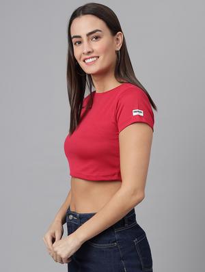 round neck solid crop top - 18011929 - Standard Image - 2