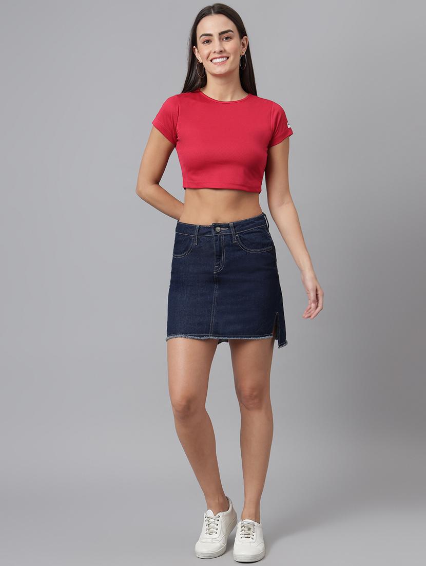 round neck solid crop top - 18011929 - Zoom Image - 4