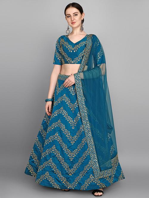 green silk flared lehenga - 18011958 - Very Small Image - 1