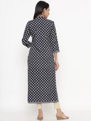 navy rayon straight kurta - 18012116 - Standard Image - 3